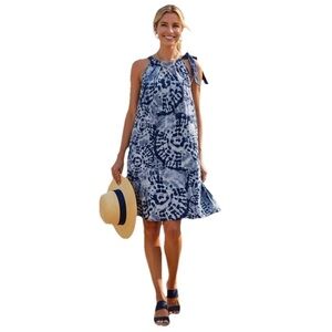 Bellambra 100% Linen Shift Dress Women SMALL Tie Dye Bow Boho Beachy Coastal